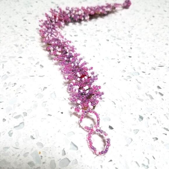 Handmade Beaded Bracelet Stones Pink Green Red - Picture 7 of 8